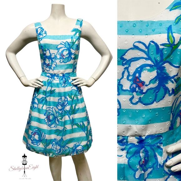 LILLY PULITZER Posey Blue Fit & Flare Dress 8 $228 - Picture 1 of 16